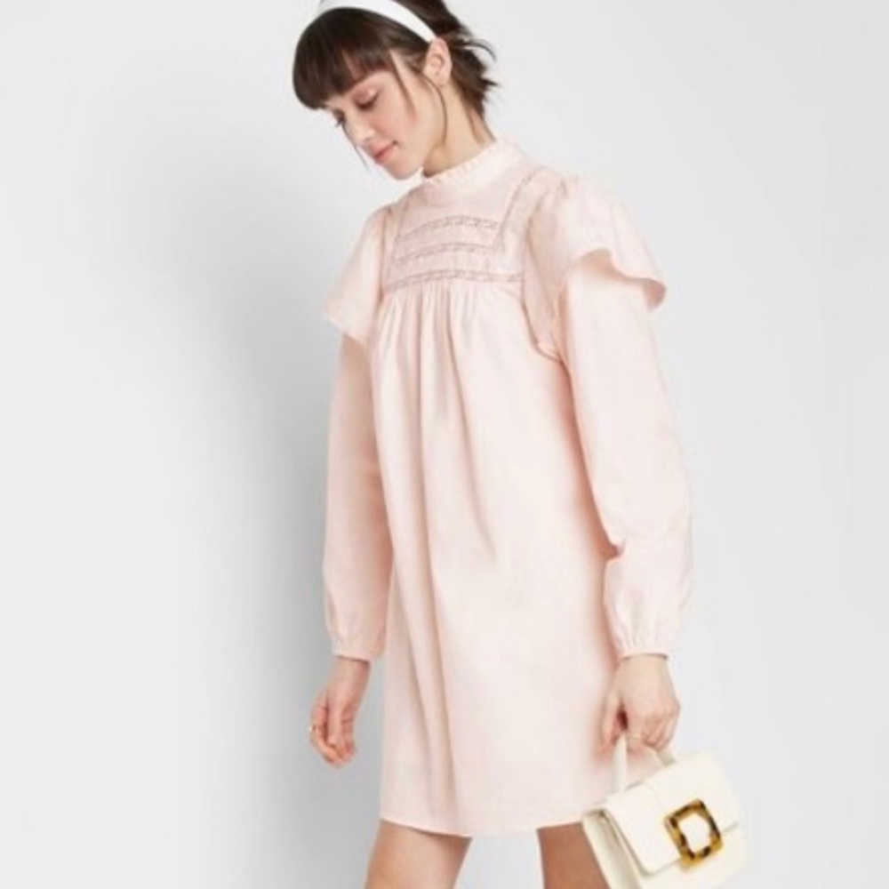 Wild fable cottagecore babydoll ruffle pink lace short dress size XS